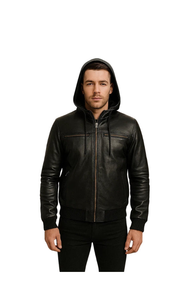 Bouncer Biz Leather Bomber Jacket Black
