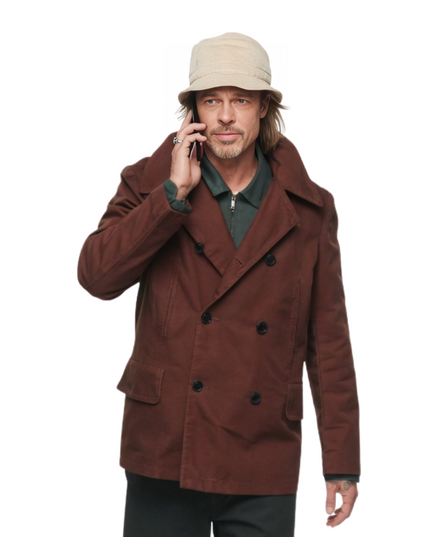 Brad Pitt Bullet Train 2022 Brown Peacoat