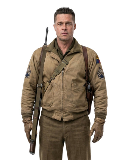 Brad Pitt Fury Wardaddy Military Bomber Jacket