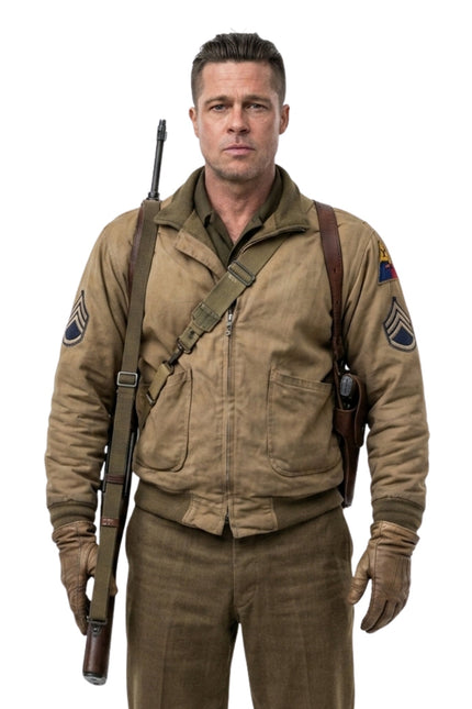 Brad Pitt Fury Wardaddy Military Bomber Jacket