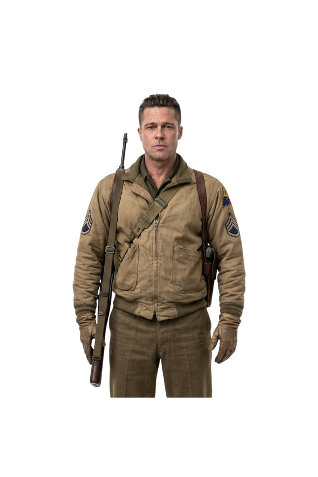 Brad Pitt Fury Wardaddy Military Bomber Jacket