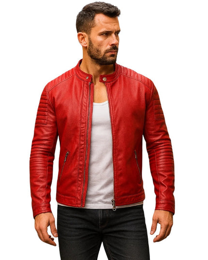 Bravura Red Leather Biker Jacket