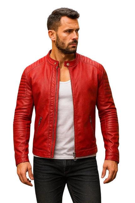 Bravura Red Leather Biker Jacket