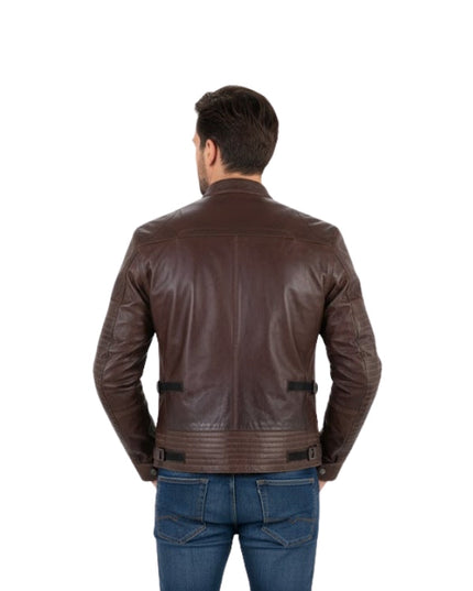 Brown Biker Motorcycle Leather Jacket For Men