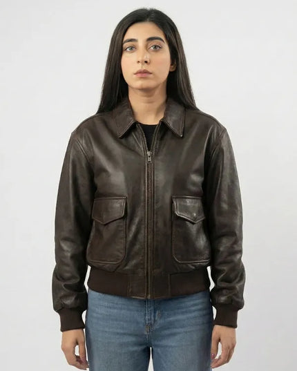 brown bomber jacket for women with classic vintage oversized style