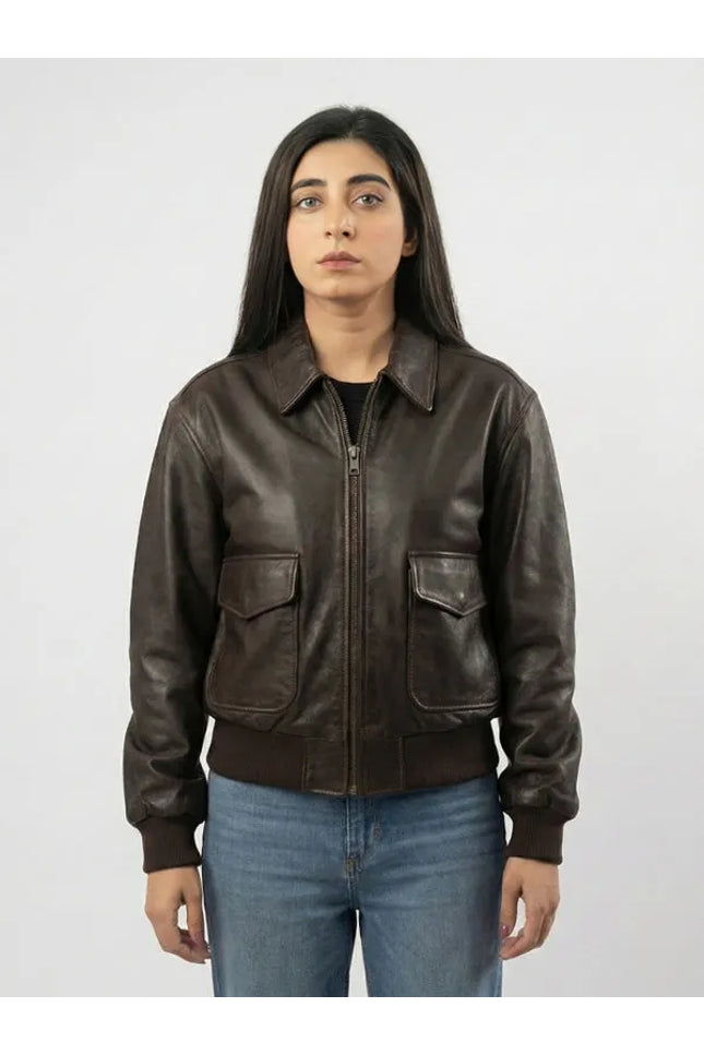 brown bomber jacket for women with classic vintage oversized style