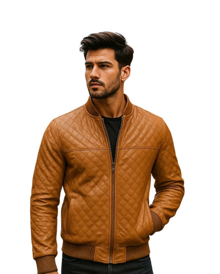 Brown Bomber Quilted Leather Jacket
