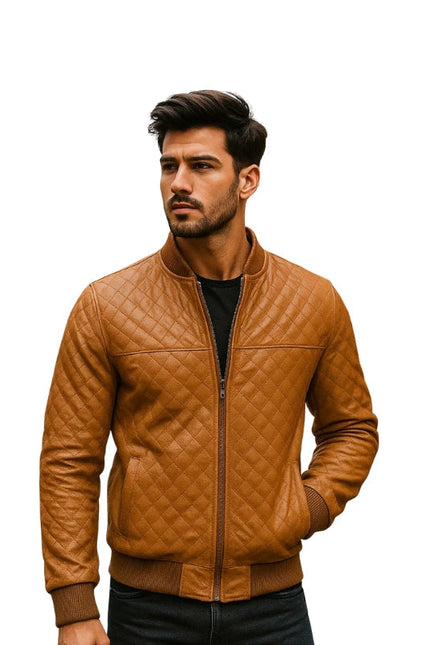 Brown Bomber Quilted Leather Jacket
