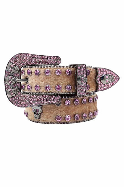 Belt with pink rhinestone buckle and trim on a white background
