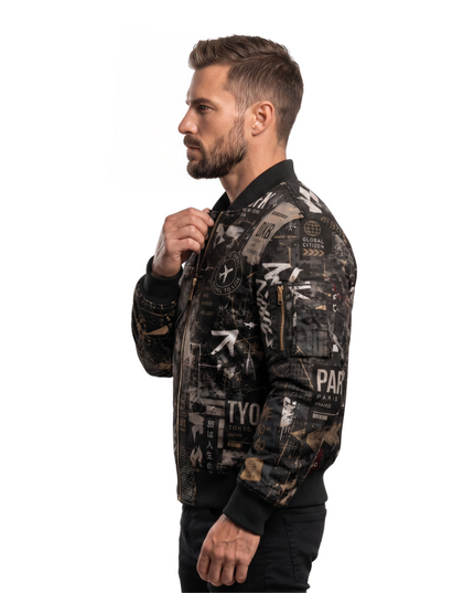 Buy The Men's Graphic Print Travel Bomber Jacket