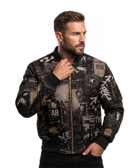 Men's Graphic Print Travel Bomber Jacket Front