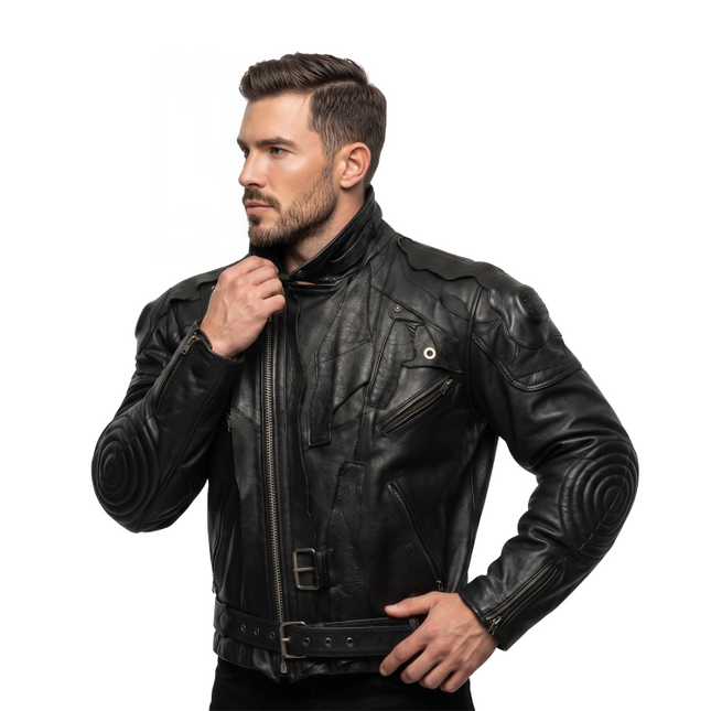 Buy The Urban Techwear Style Black Leather Biker Jacket
