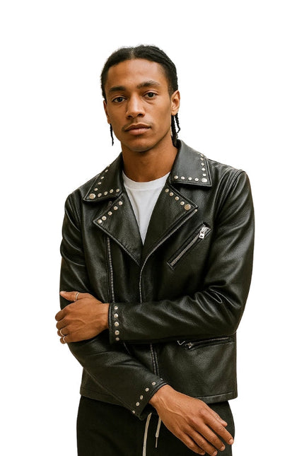 
Carisma Black Studded Biker Leather Jacket