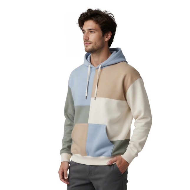 Color Block Patchwork Hoodie Live