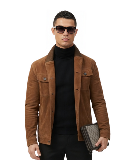 Cristiano Ronaldo Brown Suede Leather Jacket