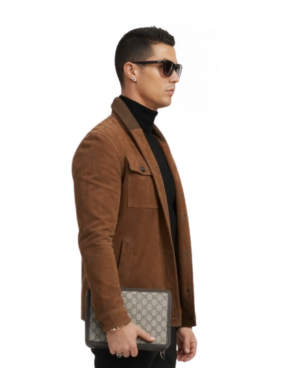 Cristiano Ronaldo Brown Suede Leather Jacket Live