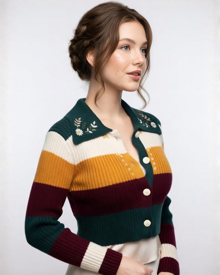 Cropped Floral Knit Sweater