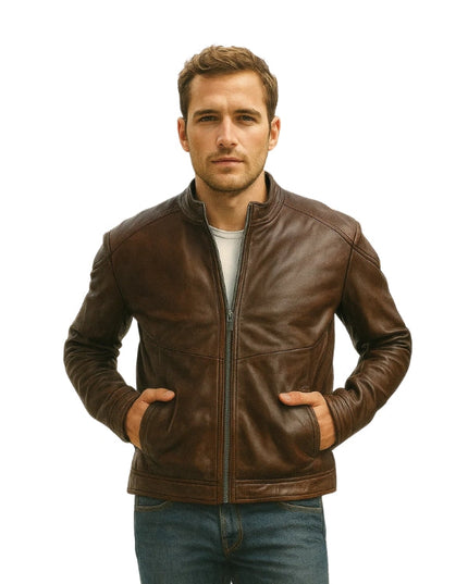 Delta Brown Leather Biker Jacket
