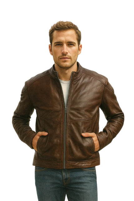 Delta Brown Leather Biker Jacket