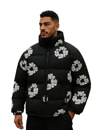 Denim Tears Puffer Jacket with sleek design and cozy fabric for stylish warmth.