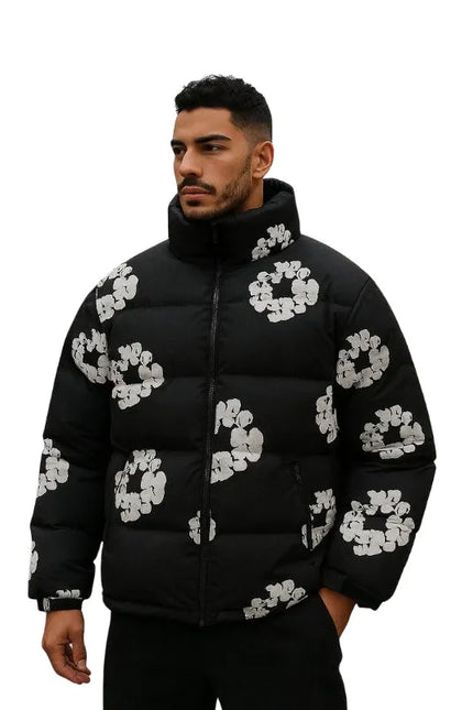 Denim Tears Puffer Jacket with sleek design and cozy fabric for stylish warmth.