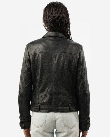 Women’s Belted Leather Biker Jacket - Double Breasted Style
