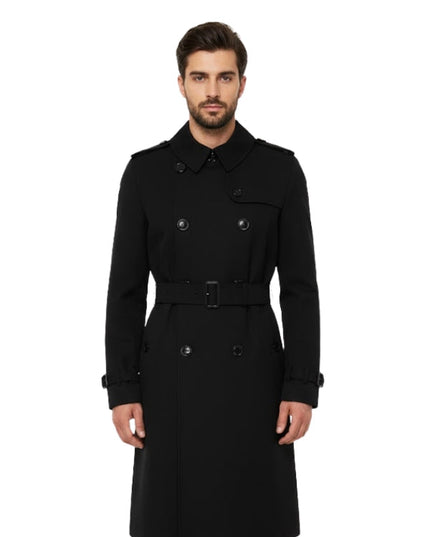Double Breasted Black Woolen Trench Coat