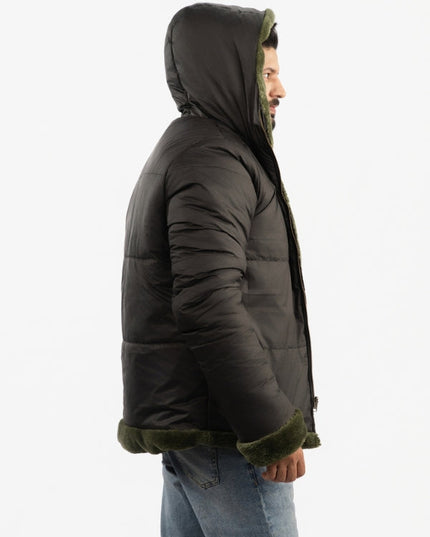 Men’s Reversible Hooded Jacket – Olive & Black Double Sided