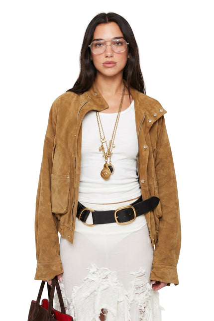 Dua Lipa Los Angeles 2026 Brown Suede Jacket
