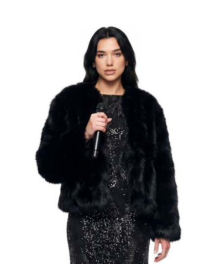 Dua Lipa Mexico Concert Black Vegan Fur Coat