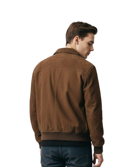 Man wearing a brown jacket on a white background