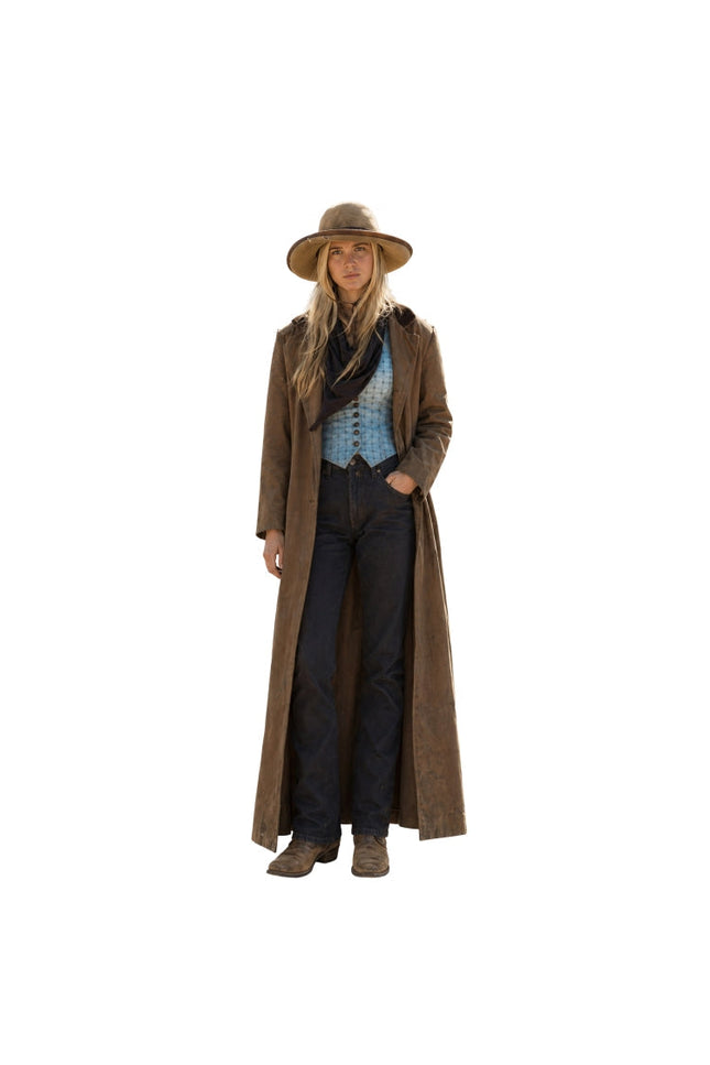 Person wearing a brown long coat