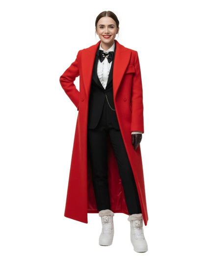 Emily in Paris S04 Emily Cooper Red Wool Trench Coat