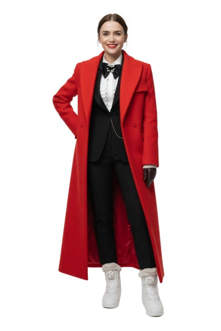 Emily in Paris S04 Emily Cooper Red Wool Trench Coat