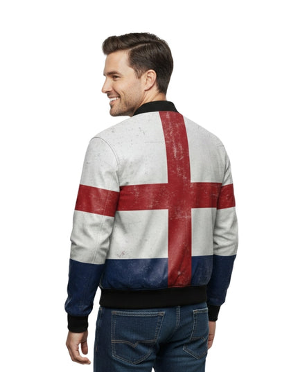 England Flag Leather Bomber Jacket