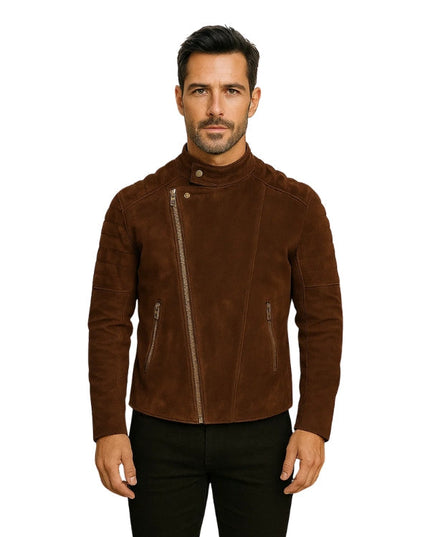 Faisor Mocha Suede Biker Jacket Brown
