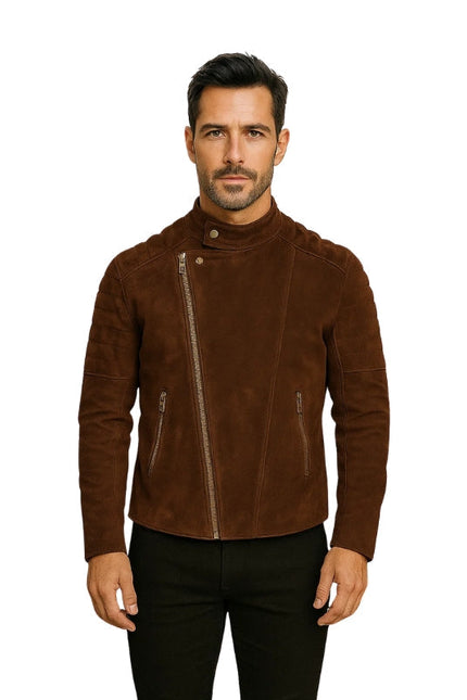 Faisor Mocha Suede Biker Jacket Brown