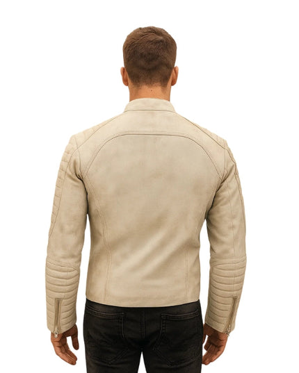 Fiamma Vintage White Leather Biker Jacket