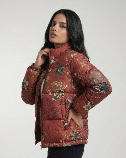 Floral Pattern Puffer Jacket