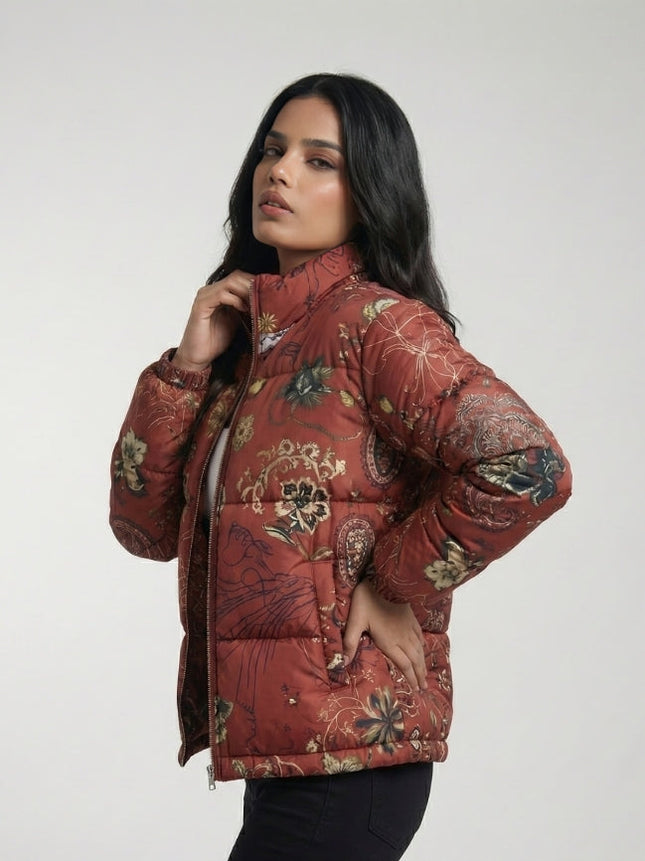 Floral Pattern Puffer Jacket