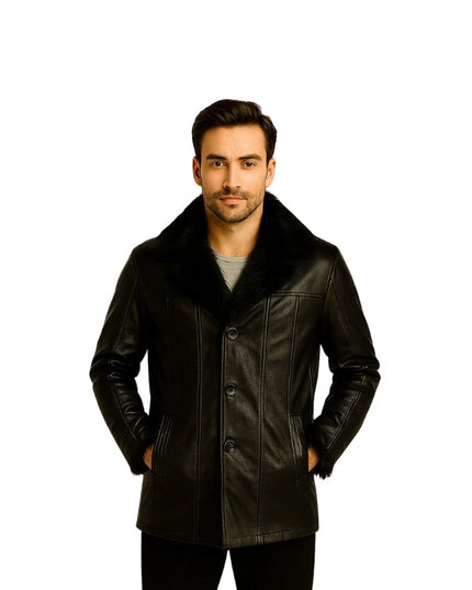 Furcliff Black Leather Coat