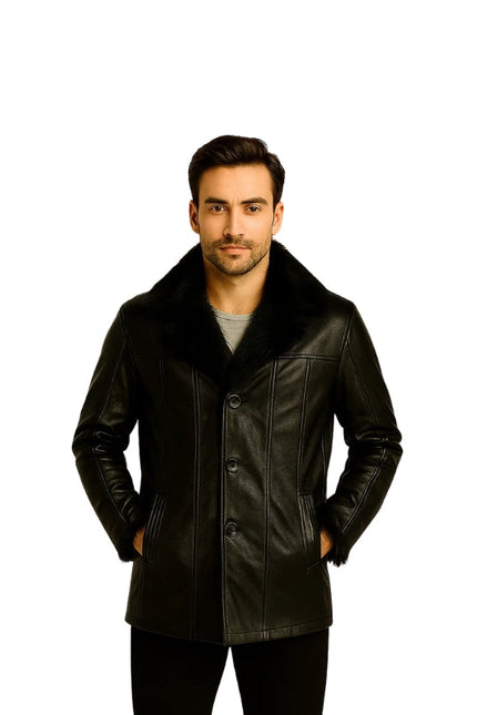 Furcliff Black Leather Coat