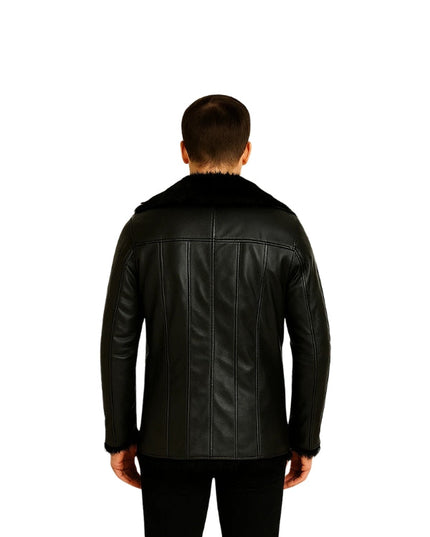 Furcliff Leather Black Coat For Men