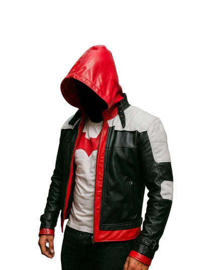 Game Batman Arkham Knight Red Hooded Leather Jacket