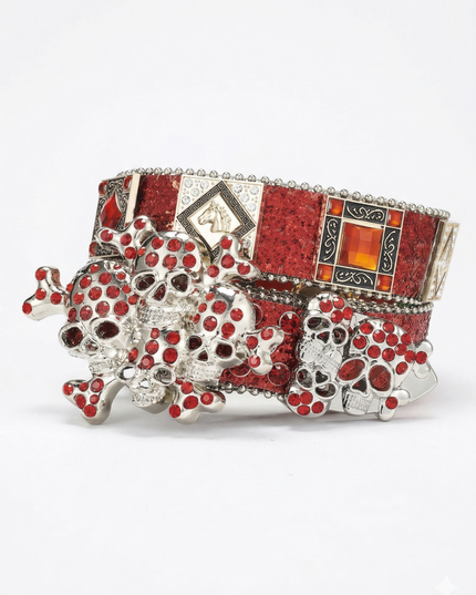 Red Rhinestone Skull Cowboy Belt