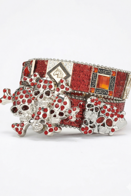 Red Rhinestone Skull Cowboy Belt