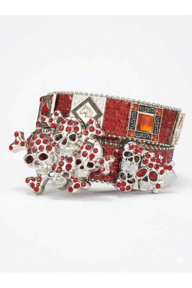 Red Rhinestone Skull Cowboy Belt