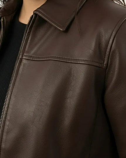 Genuine brown leather jacket for women crafted for durability, comfort, and classic fashion