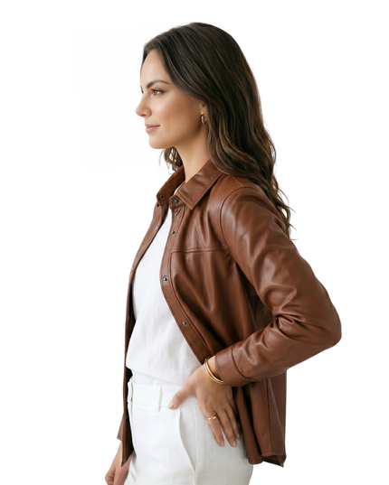 Get The Women's Brown Vegan Leather Jacket