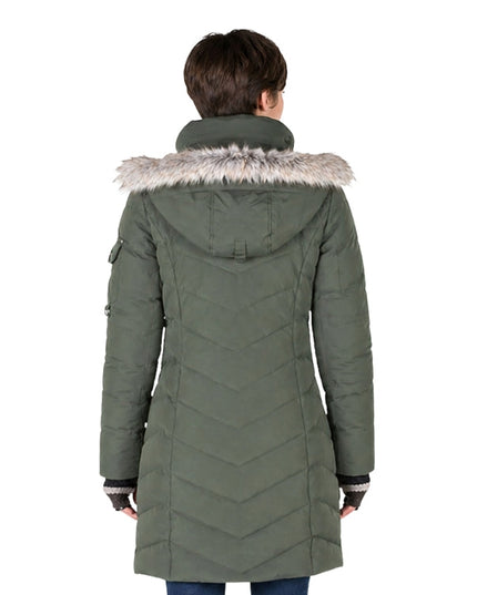 Person wearing a green jacket on a white background